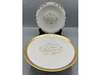 Schumann Bavaria Porcelain Golden Anniversary Cake Stand / Dish Set - 2 Pieces Total
