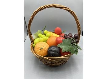 Faux Plastic Assorted Fruit With Wicker Basket