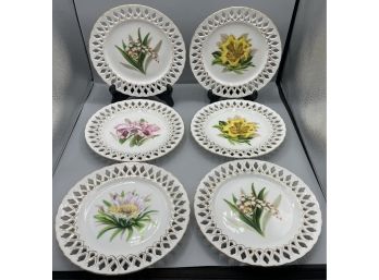 Rossetti Lattice Made In Occupied Japan Hand Painted Porcelain Floral Design Plates - 6 Total