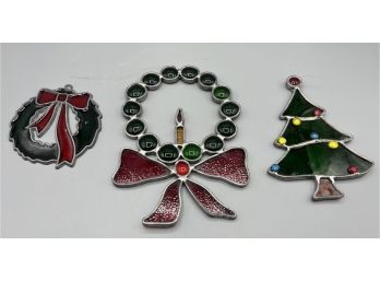 Stained Glass Holiday Ornaments / Decor  - 3 Total