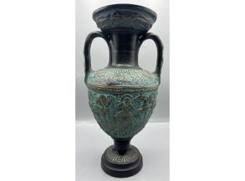 Hand Painted Decorative Patinated Terracotta Amphora Vase With Ancient Greek Motifs
