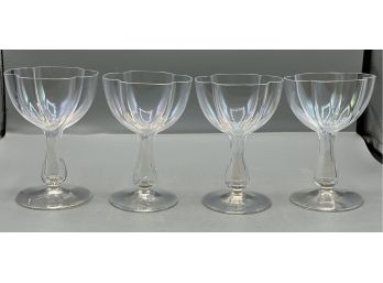 Vintage Moser Handblown Crystal Iridescent Quatrefoil Pattern Drinking Glasses - 8 Total