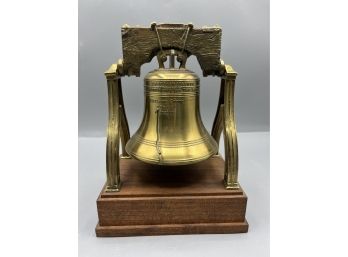 Decorative Brass Liberty Bell On Wood Base
