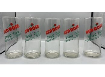 Red Rose Iced-tea Drinking Glasses - 6 Total