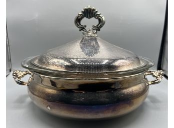Vintage F.B Rogers Silver Plated Serving Lidded Bowl With Pyrex Insert