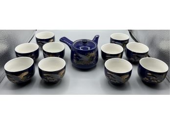 Asian Inspired Japanese Porcelain Tea Set - 11 Pieces Total - Made In Japan
