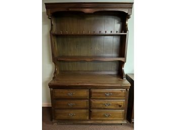 Solid Wood 6 Drawer Curio Cabinet With Hutch
