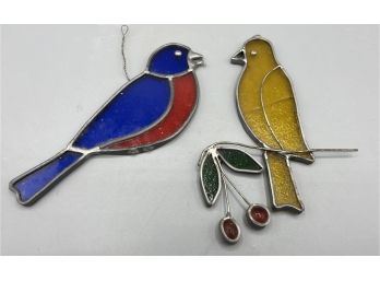 Stained Glass Bird Shaped Ornaments / Decor - 2 Total