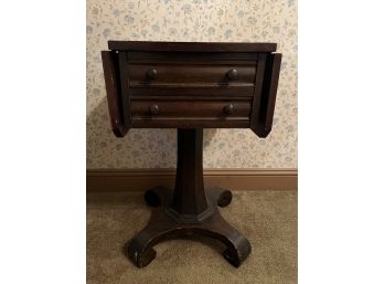 Antique American Empire Wooden Drop-leaf End Table With 2 Drawers