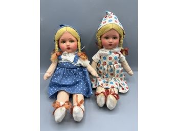 Vintage Hand Painted Plastic / Cloth Dolls - 2 Total