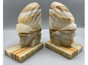 Alabaster American Indian Shaped Bookends - 2 Total