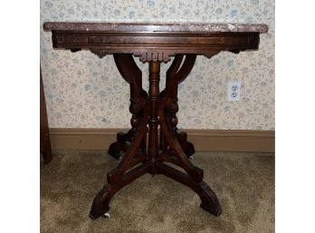 Vintage Eastlake Parlor Wooden Marble-top End Table