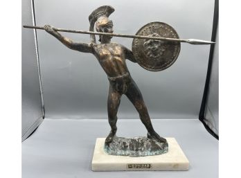 Vintage Leonidas Greek God Bronze Statue On Marble Base