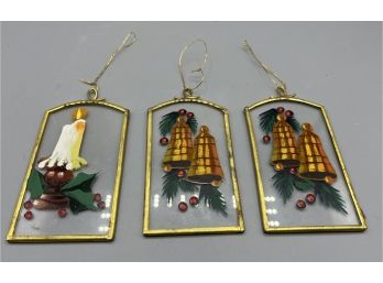 Hand Painted Glass Holiday Ornaments - 3 Total