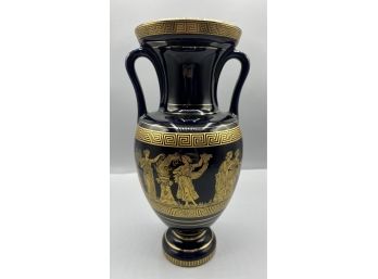 I. Spyropoulas Black Ceramic Glazed 24K Gold Amphora Vase - Hand Made In Greece