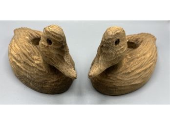 Laity Woodcarvers Wooden Duck Shaped Candlestick Holders - 2 Total