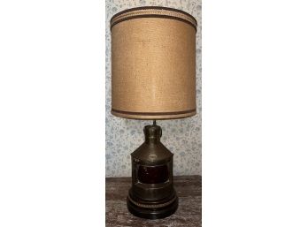 Vintage Brass Lantern Style Table Lamp With Red Glass Globe