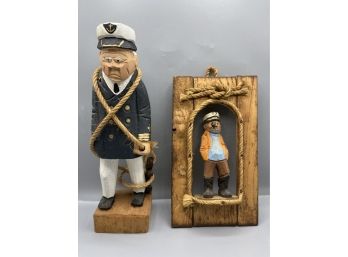 Decorative Nautical Captain Wooden Figurines - 2 Total