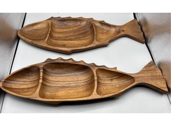 Leilani Monkey-pod Wood Fish Style Sectional Serving Platters - 2 Total - Made In Philippines