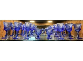 Avon Fostoria Blue Glass Bicentennial Commemorative Goblet Set - 20 Total