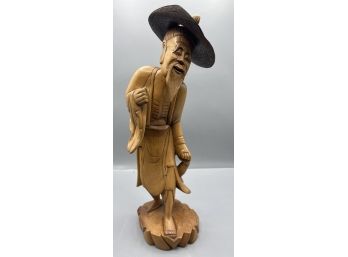 Decorative Chinese Fisherman Wooden Statue - Missing Fishing Pole