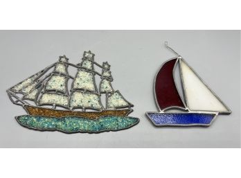 Stained Glass Boat Shaped Ornaments / Decor - 2 Total