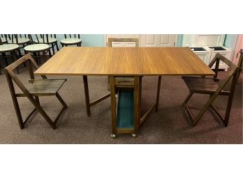 Mid-century Drop-leaf Dining Table With 4 Folding Chairs