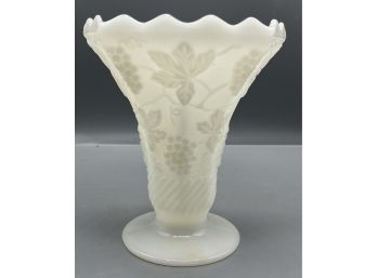 Milk Glass Grape Pattern Footed Vase