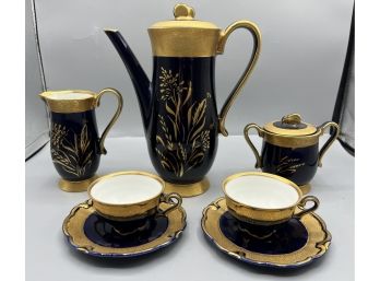 Cobalt Blue 24K Gold Porcelain Tea Set - 7 Pieces Total