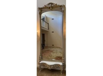 Large Ornate Resin Wall Mirror With Marble Shelf And Resin Base