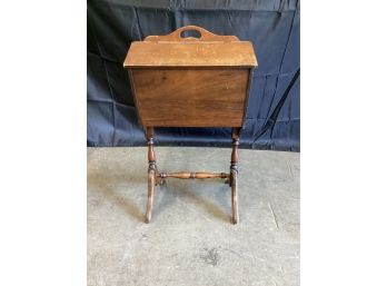Vintage Wooden Sewing Box On Stand