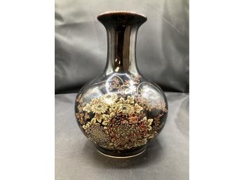 Vintage Black Porcelain Japanese Vase With Gold Trim