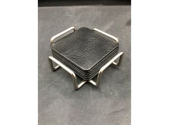 Faux Leather Coaster Set With Base