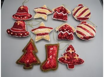 Christmas Sequined Ornaments - Lot Of 11