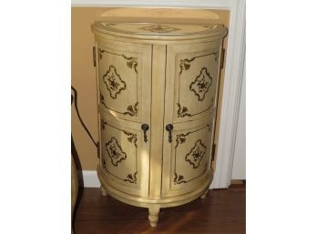 French Provincal Half Round Accent Table With Storage & Mirrored Top