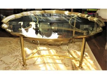 Gold Tone Metal Coffee Table With Glass Top
