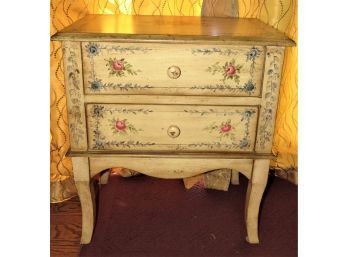 Wood Floral Painted Accent Table With 2 Drawers