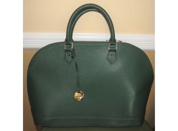Pulicati Genuine Green Leather Handbag, Double Handles & Detachable Strap