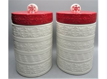Merry Makers Ceramic Canisters - Set Of 2 - In Original Box