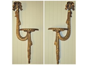Gold Tone Rope Design Wall Sconce/shelf - Set Of 2