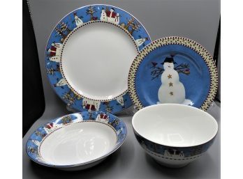 Debbie Mumm Sakura 'snowman' Genuine Stoneware Dishware - 16 Pieces