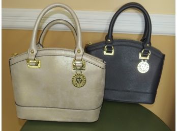 Anne Klein Navy & Tan Double Handled Hand Bags - Set Of 2