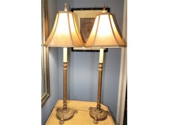 Gold Tone Metal Candlestick Table Lamps - Set Of 2