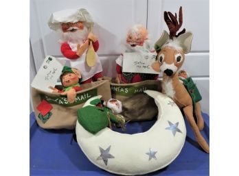 Annalee Santa, Deer, Elf Christmas Holiday Dolls - Lot Of 5