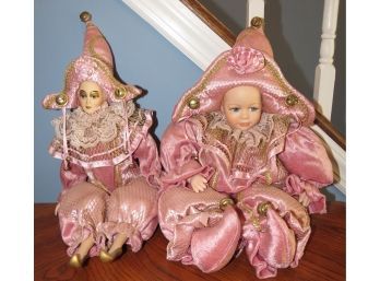 Decorative Dolls  In Pink Velvet Clothes - Set Of 2