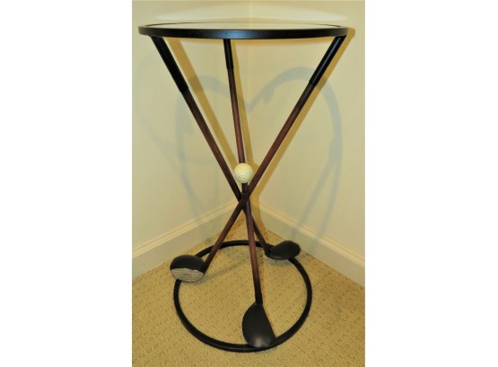 Round Golf Club Accent Table With Glass Top