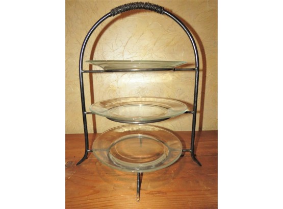 Metal 3-tier Plate Stand With 3 Glass Plates
