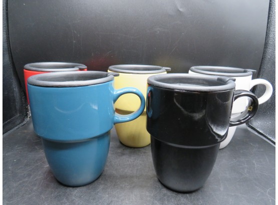 Stax Living Mugs With Plastic Lids - Set Of 5