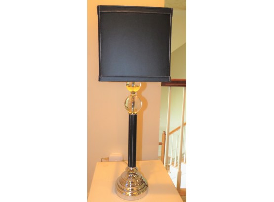 Top Stitched Black Faux Leather & Acrylic Table Lamp With Shade