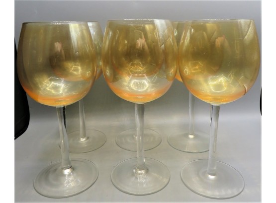 Amber Colored Stemmed Wine Glasses - Set Of 6